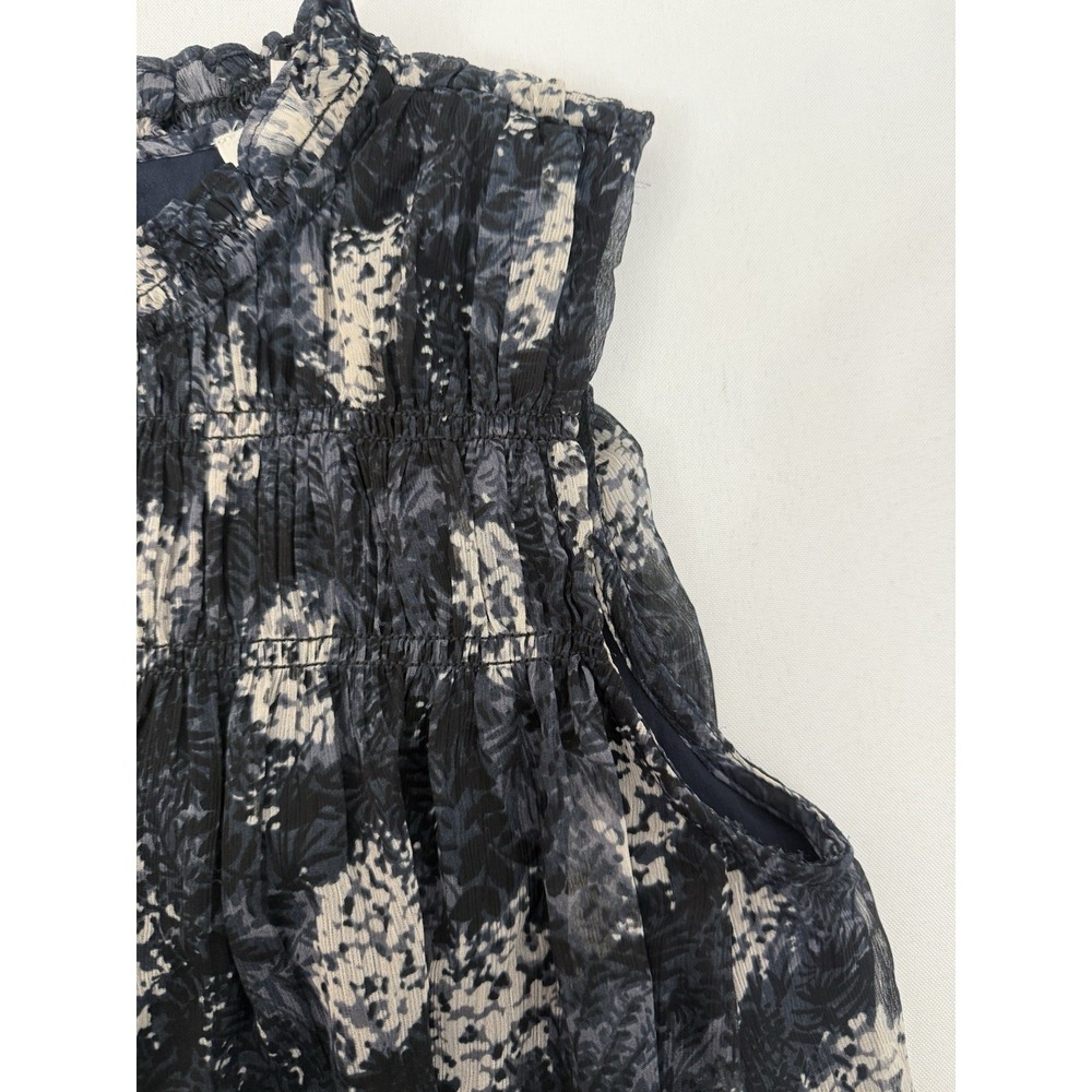 Joie Baltic Print Navy FLoral Chiffon Sleeveless Sheer Mini Dress Womens Size S - Picture 6 of 10